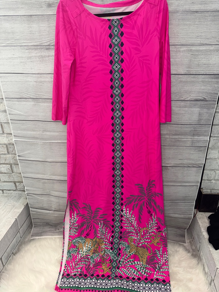 Lilly Pulitzer Hot Pink Maxi Dress With Tropical Border
